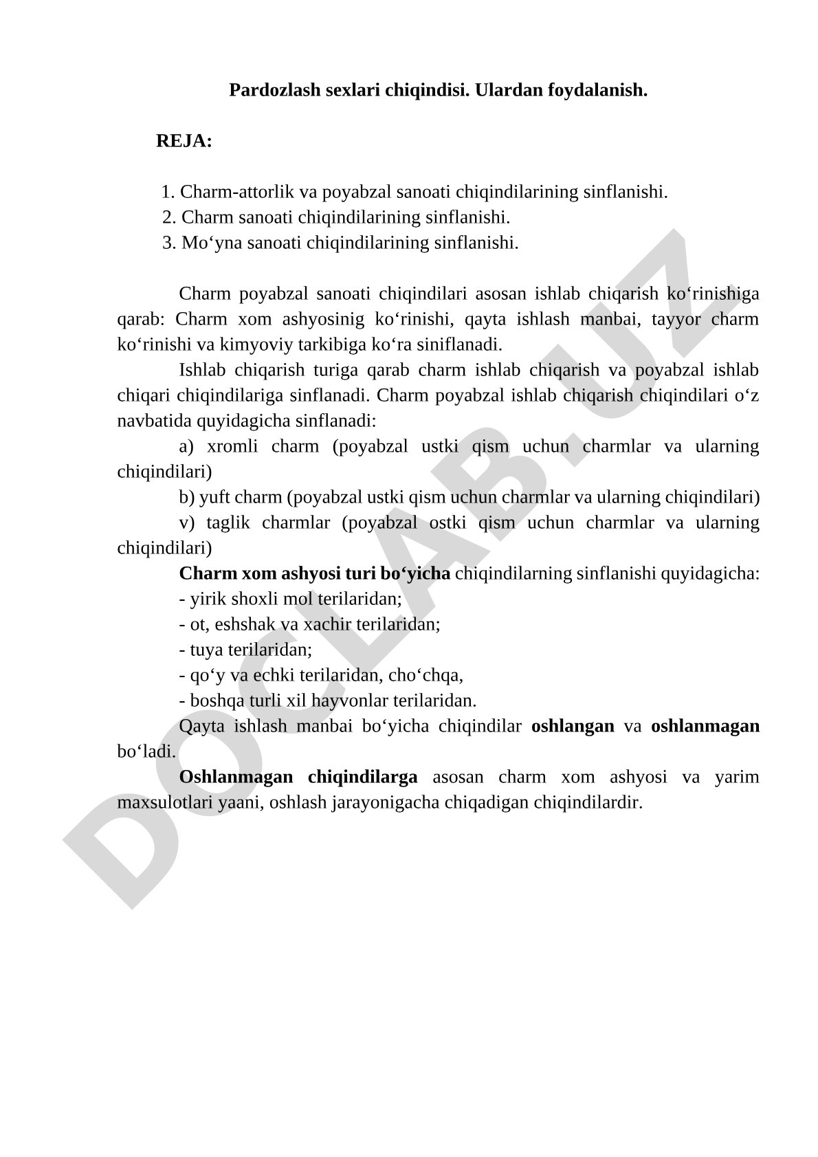 Pardozlash sexlari chiqindisi. Ulardan foydalanish.