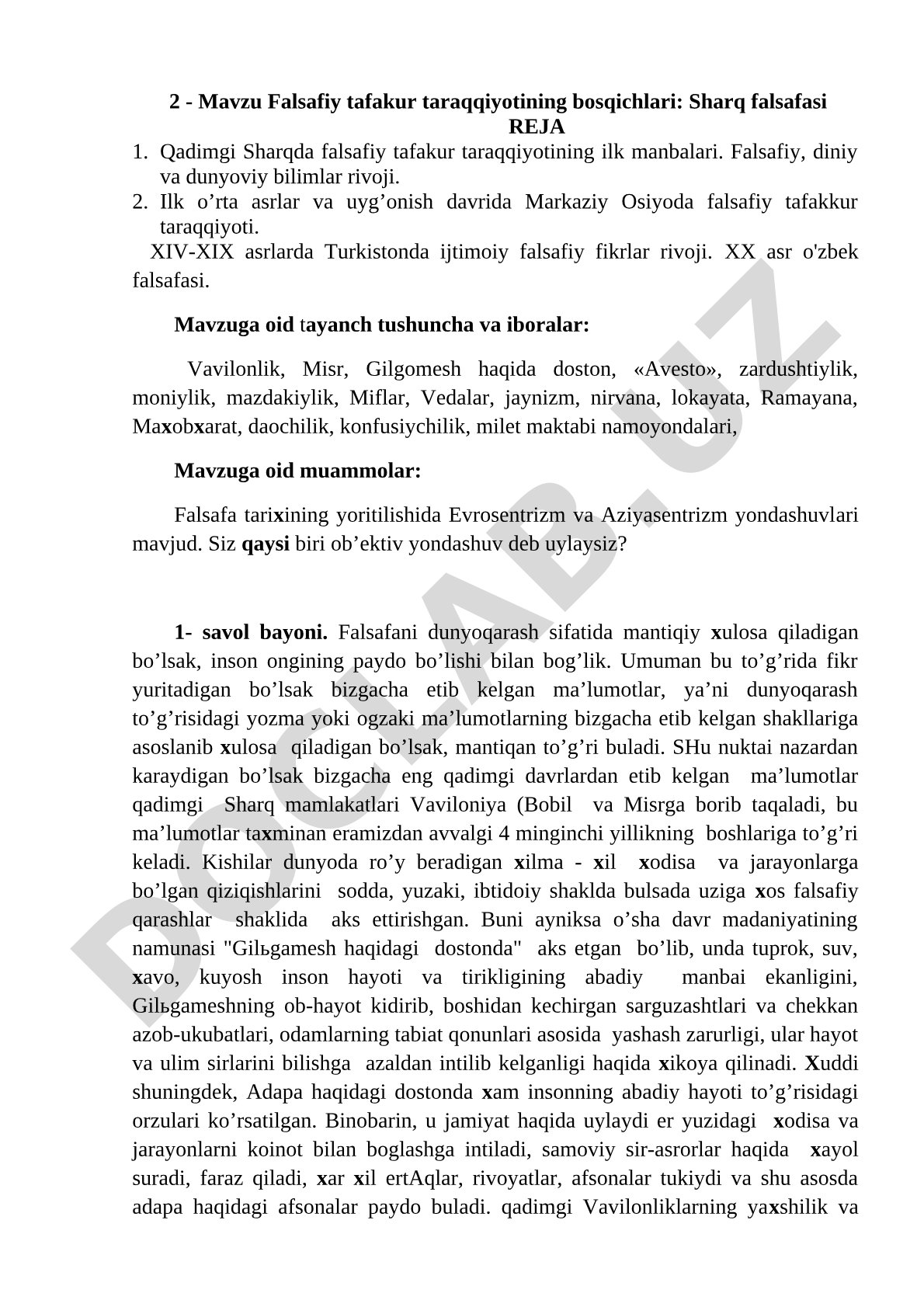 Falsafiy tafakur taraqqiyotining bosqichlari: Sharq falsafasi