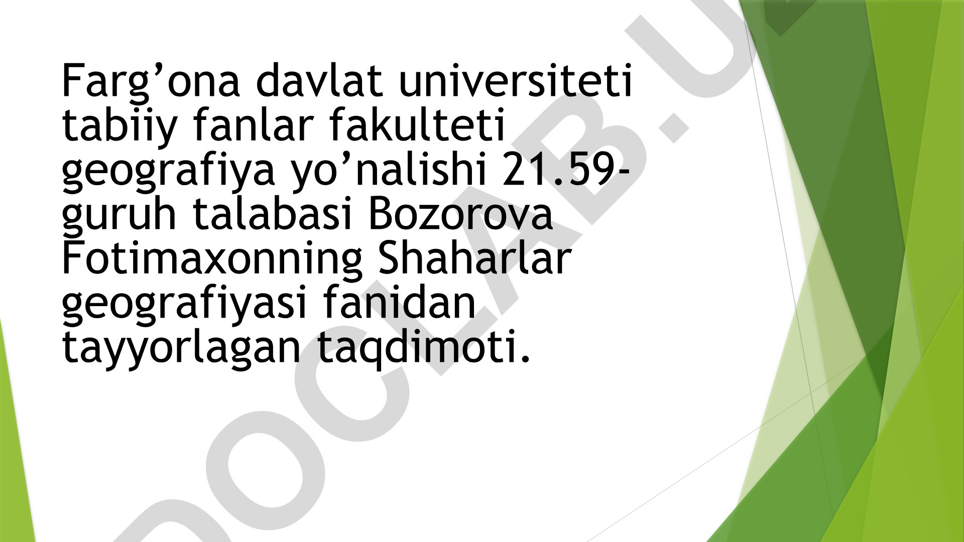 O‘zbekistoning yirik, katta, o’rta va kichik shaharlari
