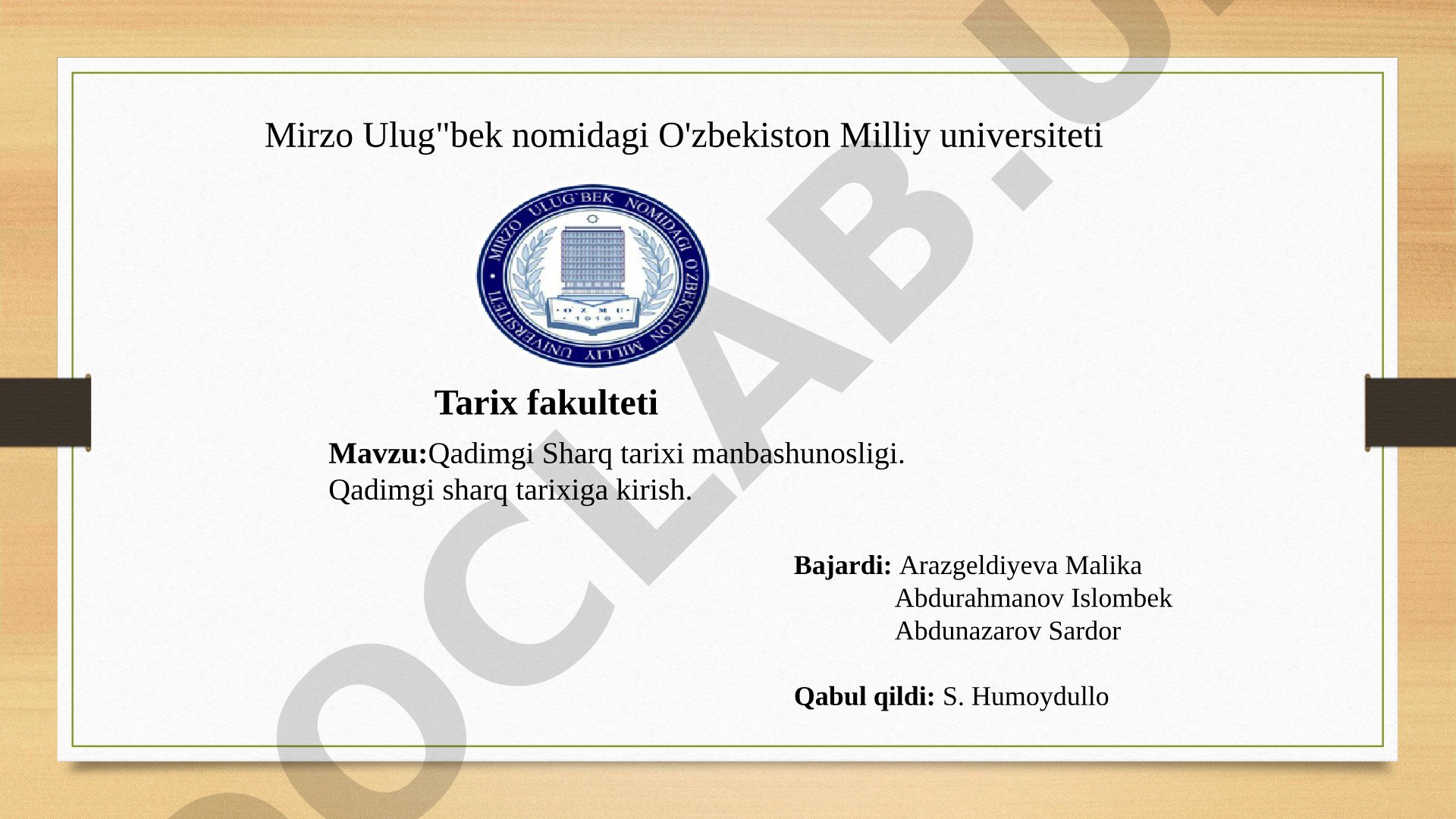 Qadimgi Sharq tarixi manbashunosligi. Qadimgi sharq tarixiga kirish