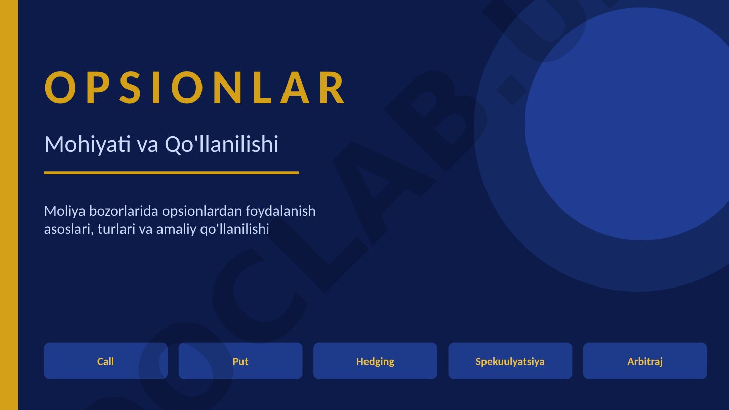 Opsionlar mohiyati va qo'llanilishi