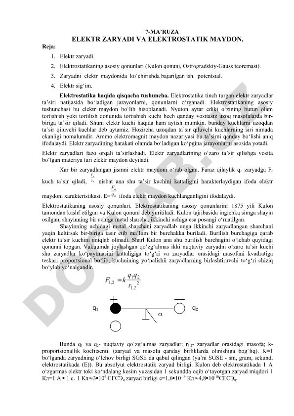 Elektr zaryadi va elektrostatik maydon