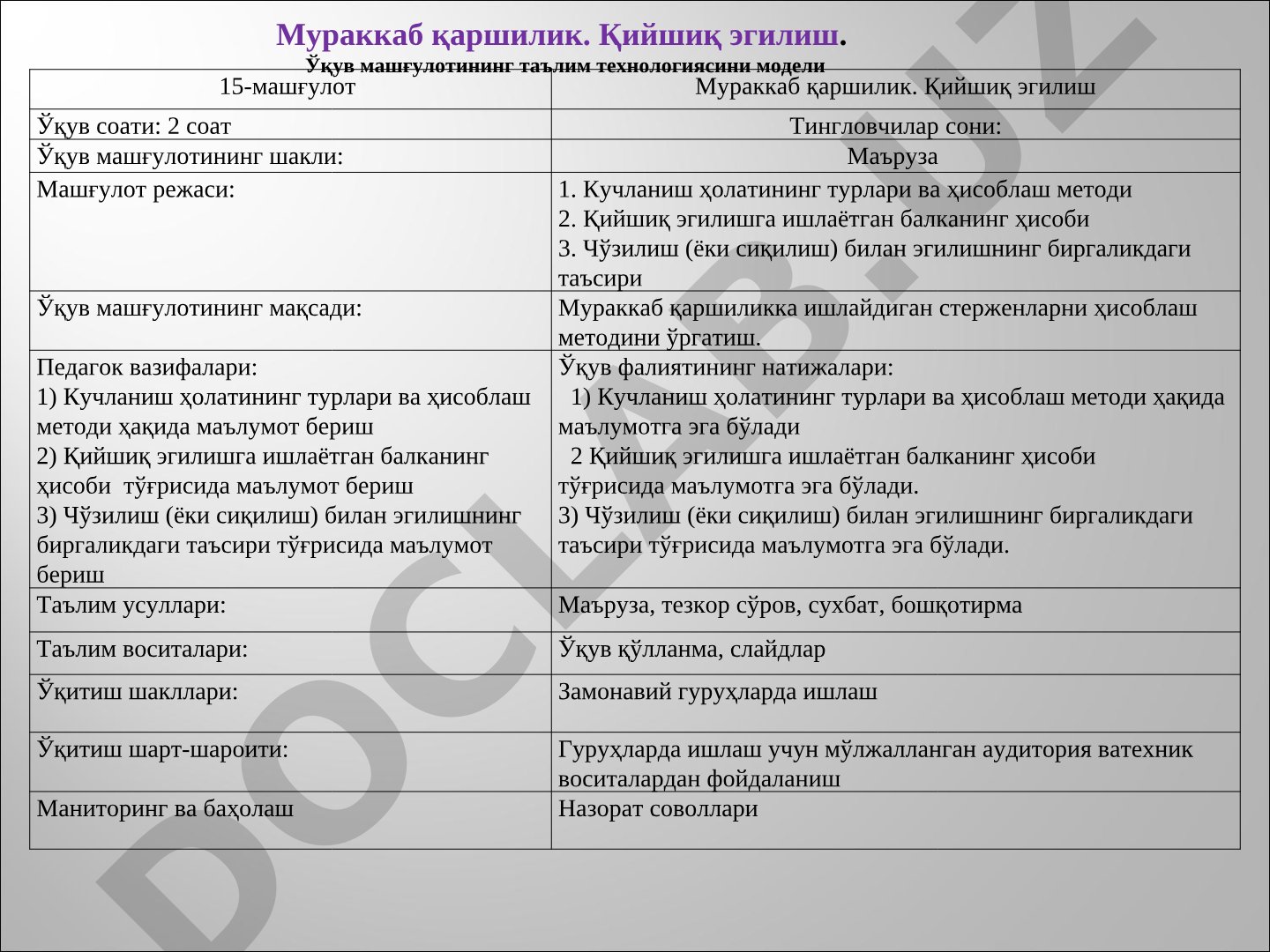 Мураккаб қаршилик. Қийшиқ эгилиш