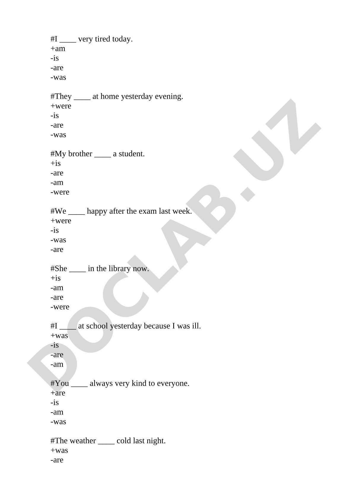 English verb forms am is are was were have has