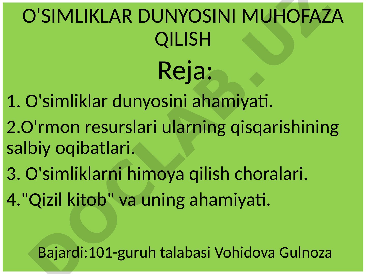 O'simliklar dunyosini muhofaza qilish