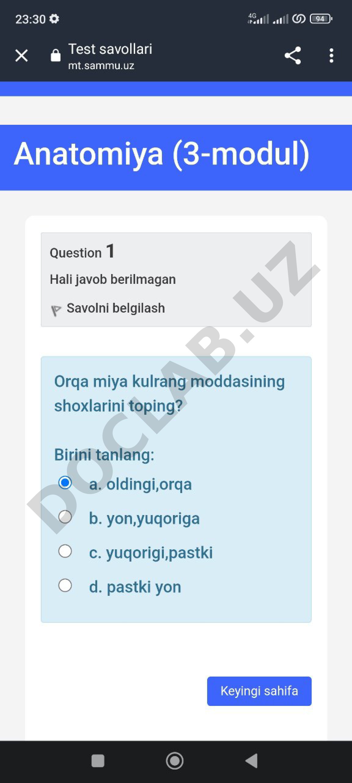 Orqa miya kulrang moddasining shoxlari