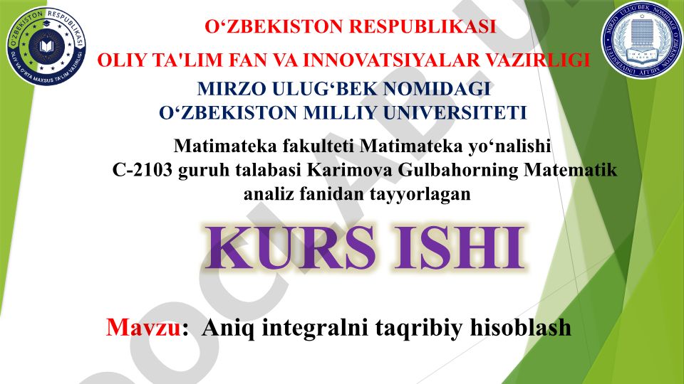 Aniq integralni taqribiy hisoblash