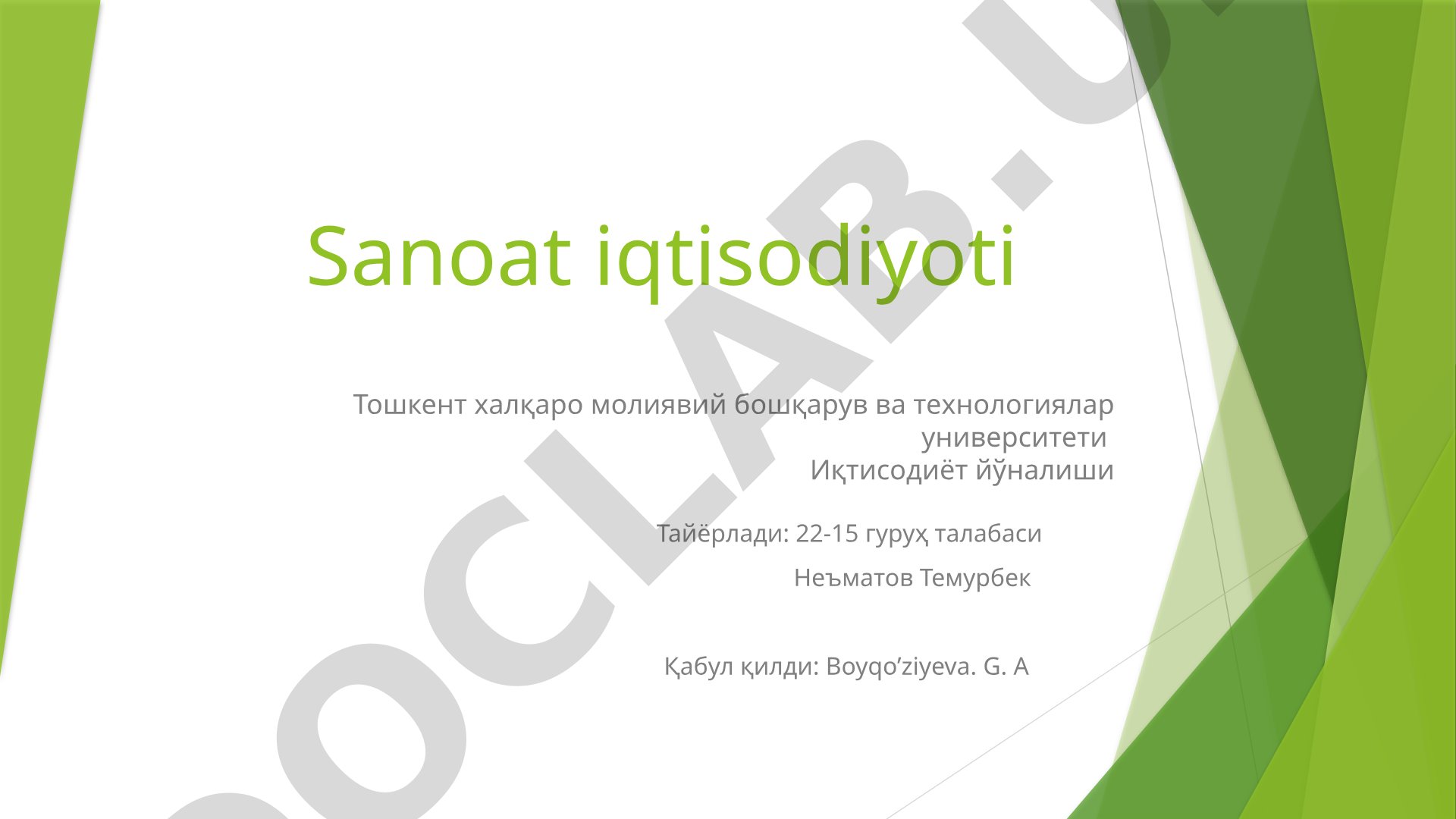 Sanoat korxonalarining iqtisodiy barqarorligini ta'minlash va uning bankrotligini oldini olish