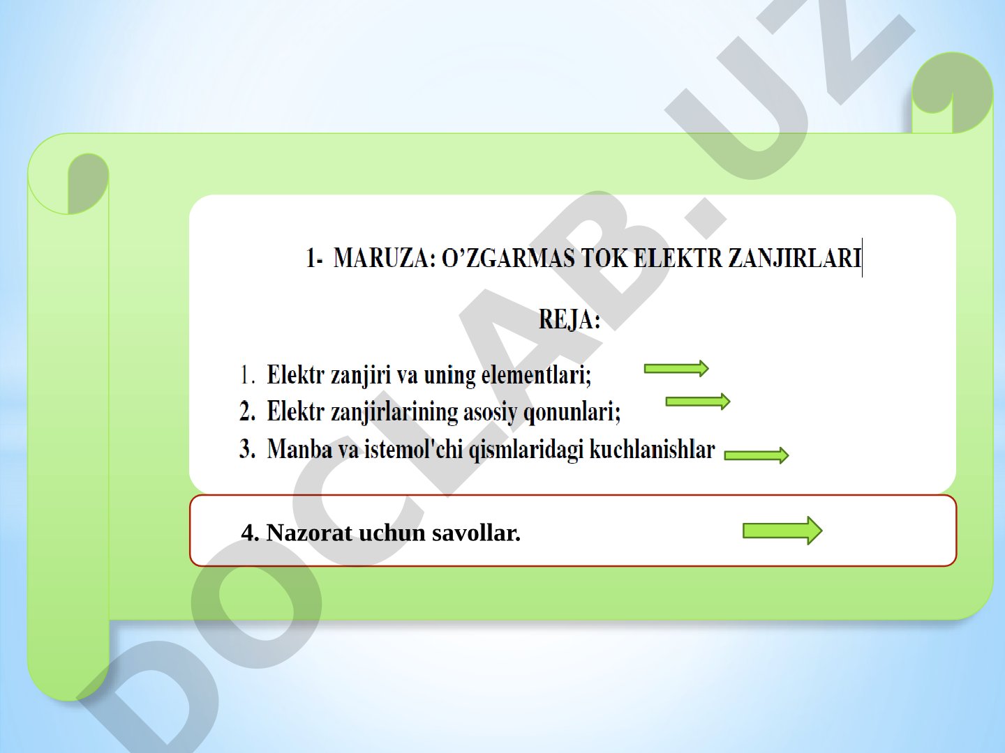 Kirxgof qonunlari bo'yicha nazorat savollari