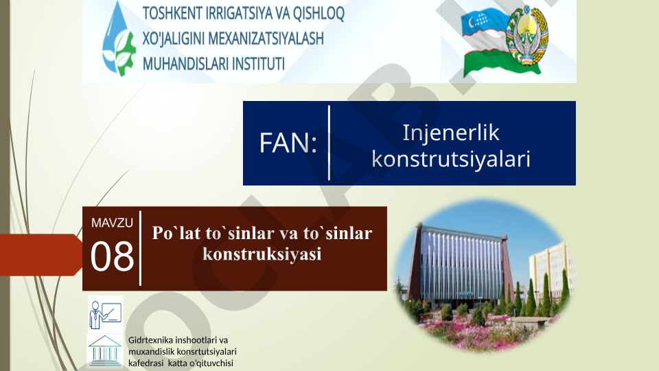 Po'lat to'sinlar va to'sinlar konstruksiyasi