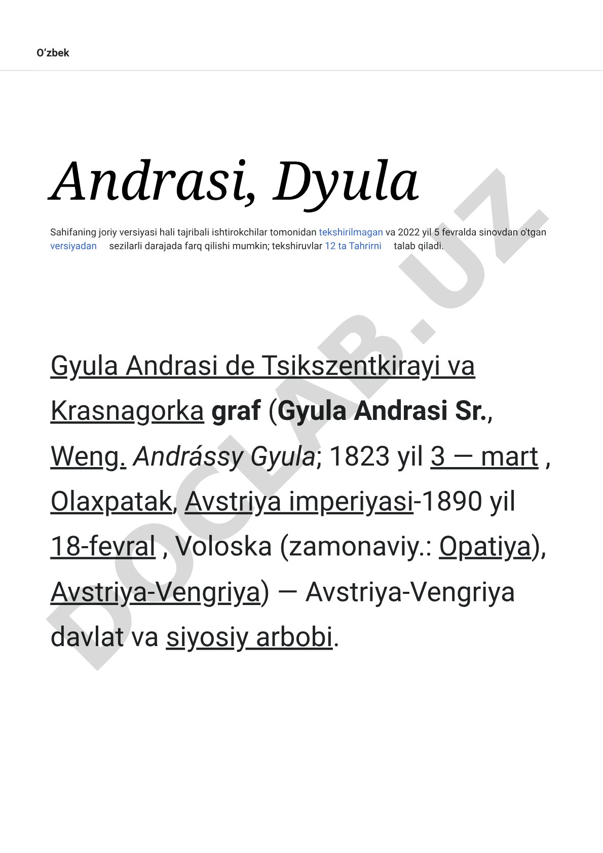 Avstriya-Vengriya davlat arbobi Dyula Andrashining tarjimai holi