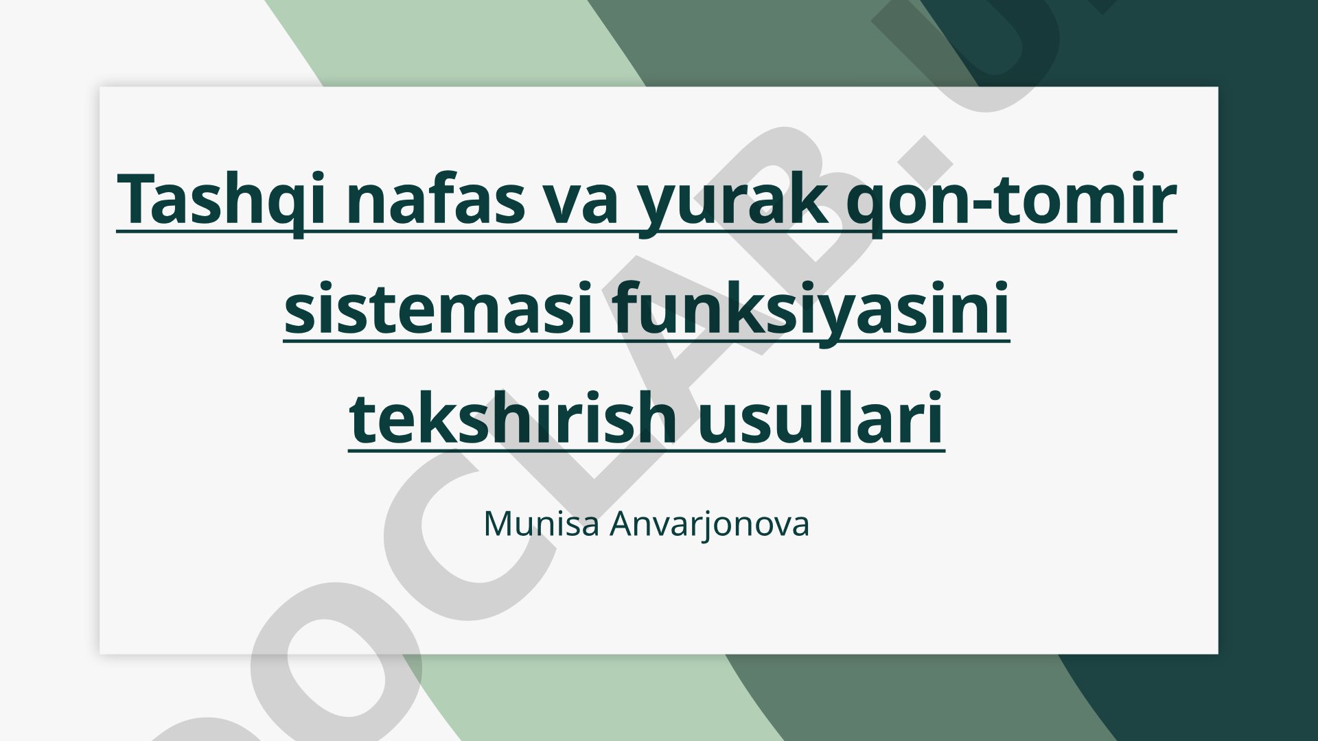 Tashqi nafas va yurak qon-tomir sistemasi funksiyasini tekshirish usullari