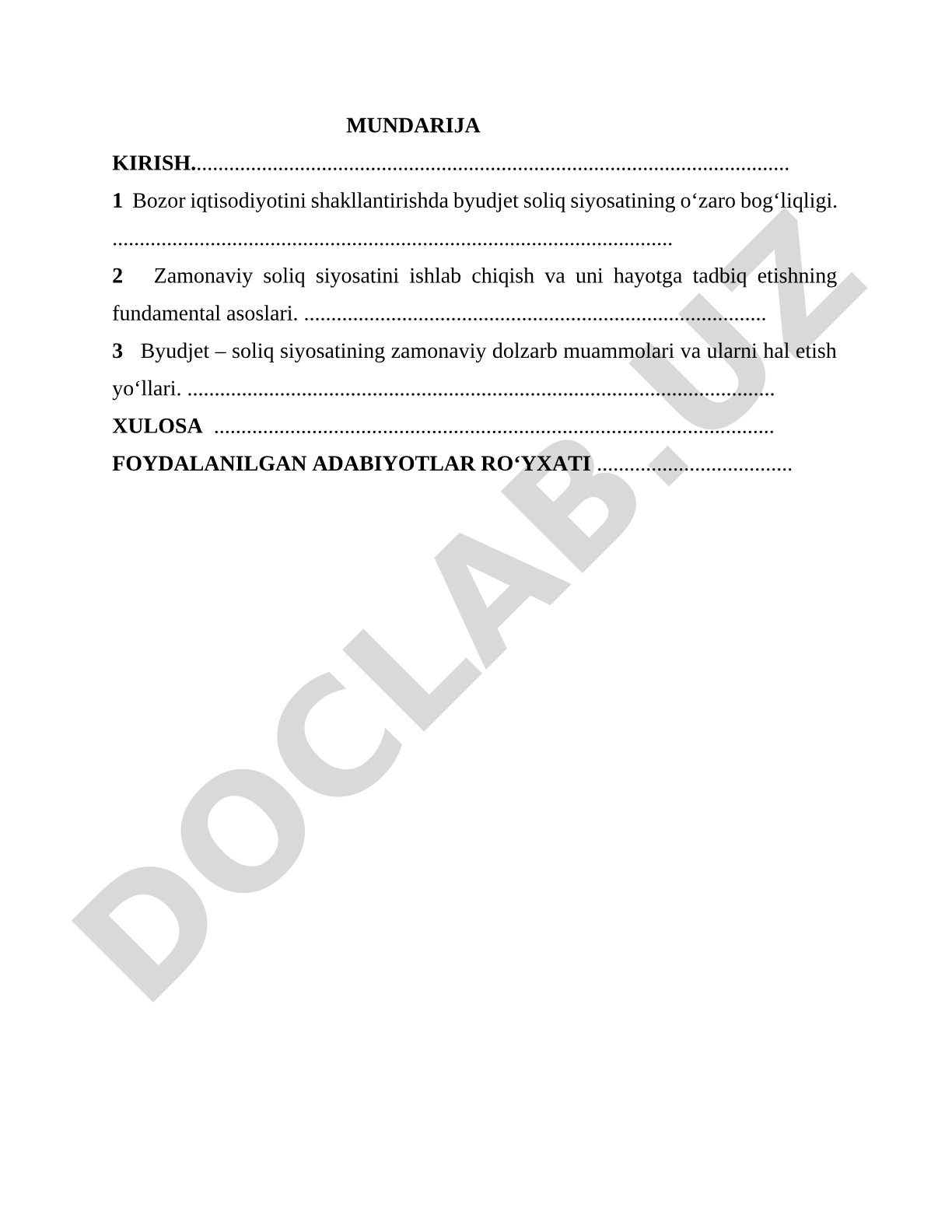 BYUDJET – SOLIQ SIYOSATINING MAQSADI VA AMALGA OSHIRISH VOSITALARI