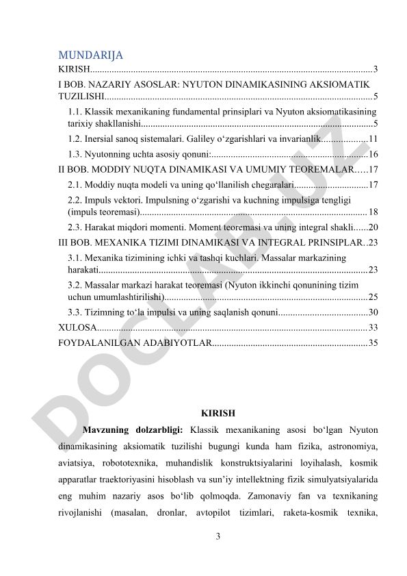 Nyuton dinamikasining aksiomatik tuzilishi va mexanika tizimlari