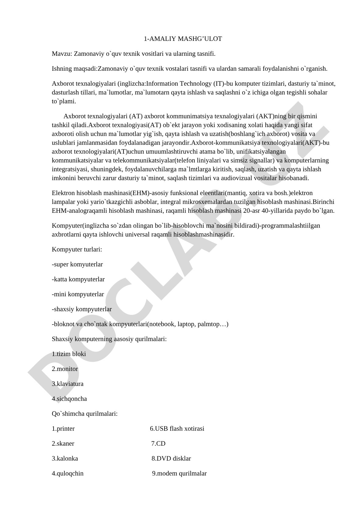 Zamonaviy o`quv texnik vositlari va ularning tasnifi