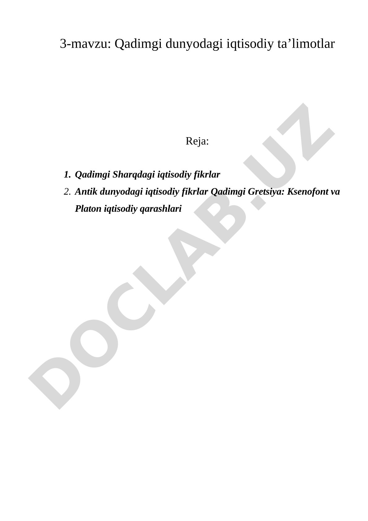 Qadimgi dunyodagi iqtisodiy ta’limotlar
