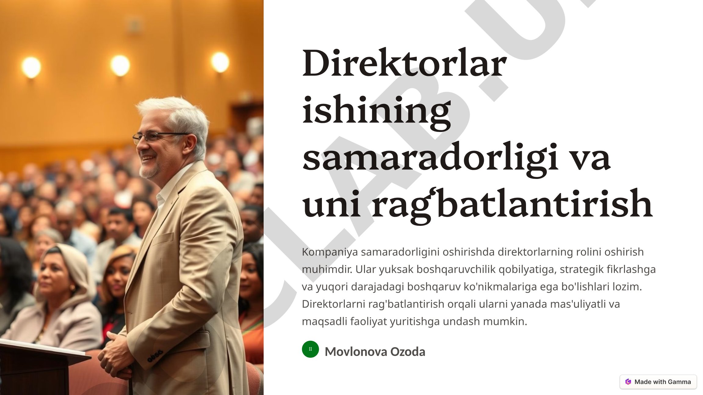 Direktorlar ishining samaradorligi va rag'batlantirish
