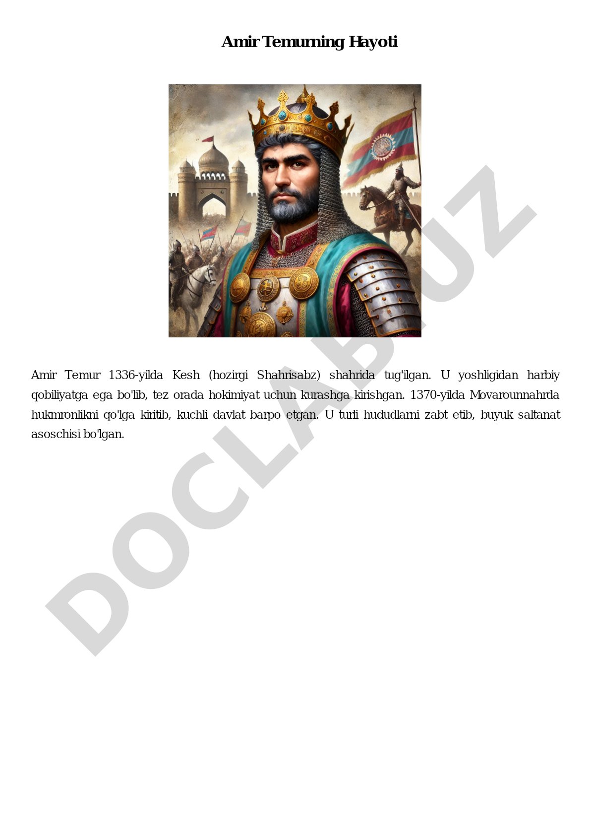 Amir Temurning hayoti va harbiy yurishlari