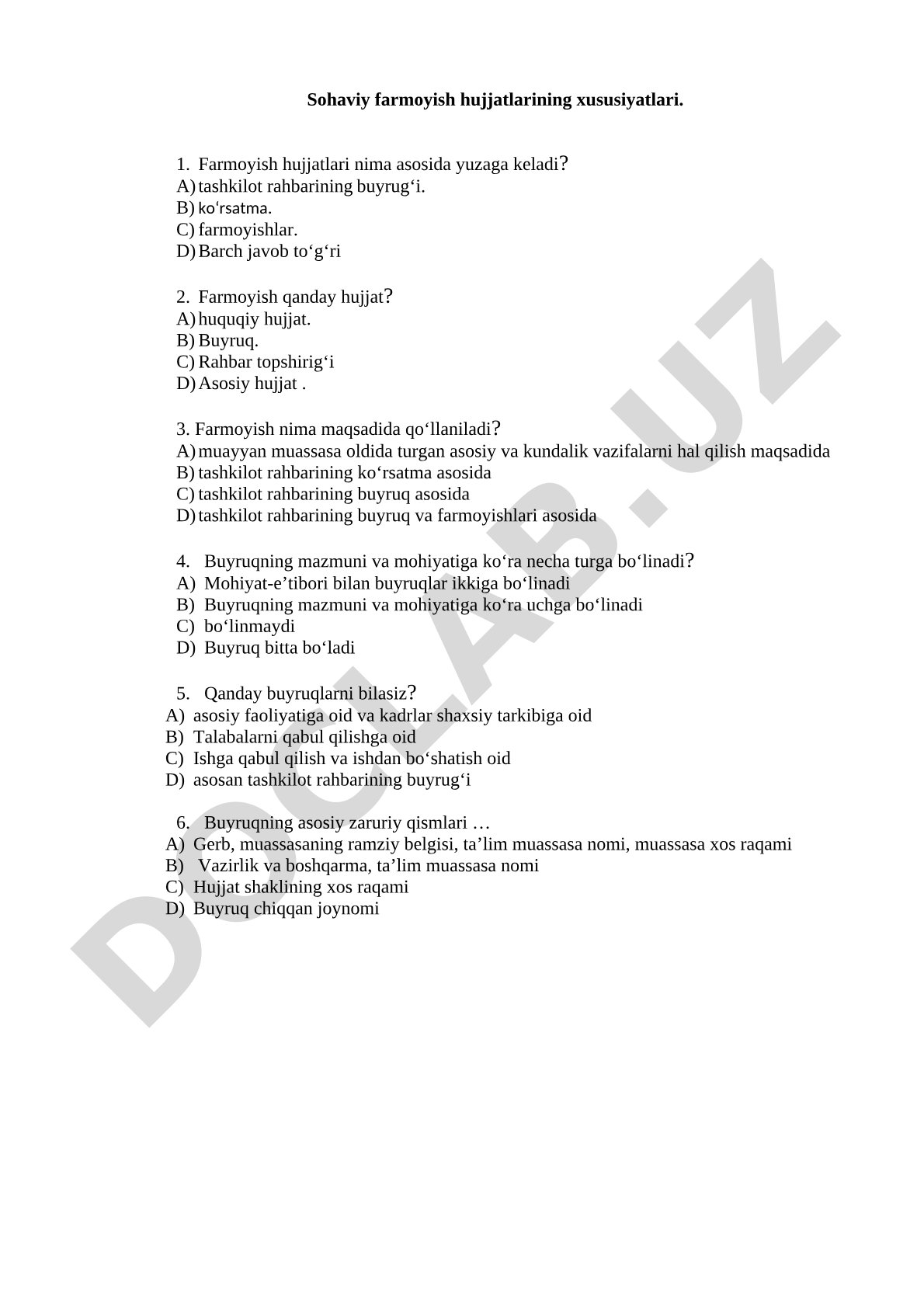 Sohaviy farmoyish va buyruqlarning xususiyatlari