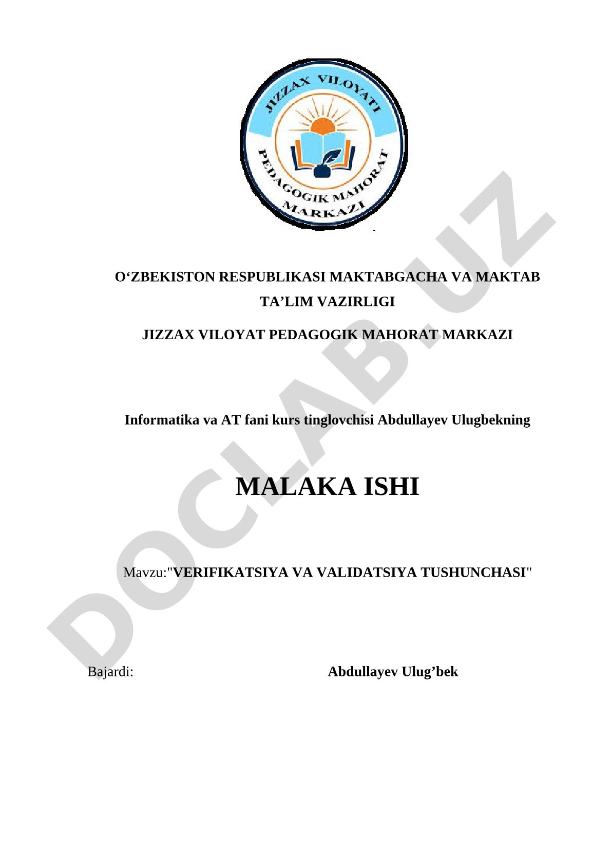 Verifikatsiya va validatsiya tushunchasi