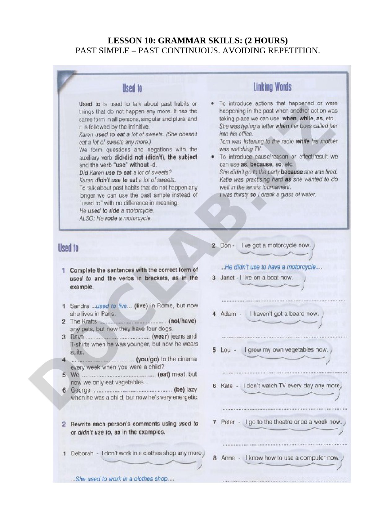 Past Simple – Past Continuous. Avoiding Repetition