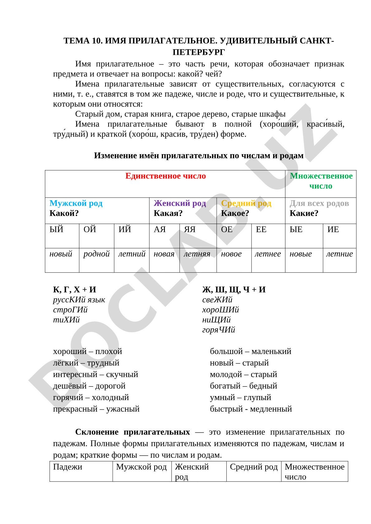 Имя прилагательное. Удивительный Санкт-Петербург