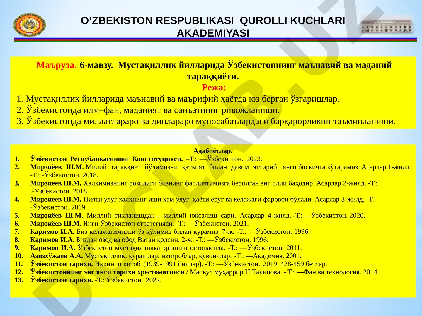 Мустақиллик йилларида Ўзбекистоннинг маънавий ва маданий тараққиёти