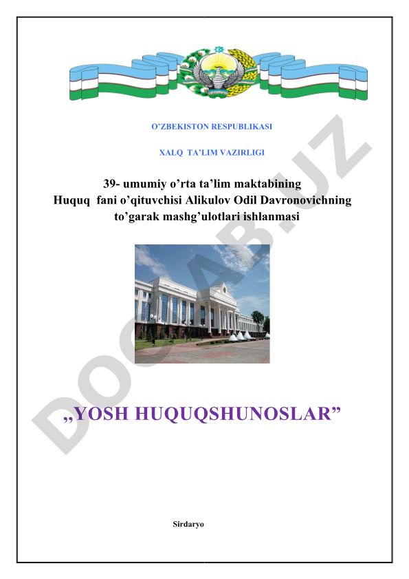 Yosh huquqshunoslar to'garak mashg'ulotlari ishlanmasi
