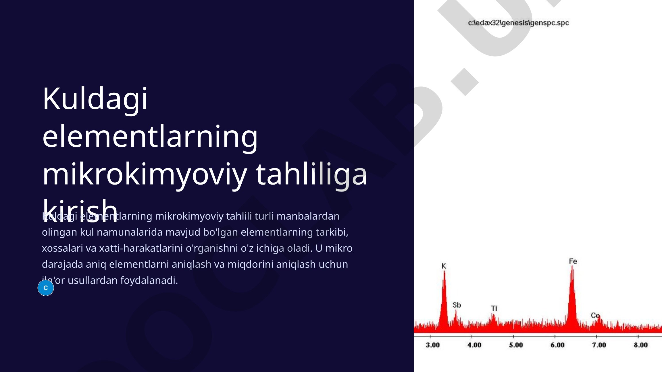 Kuldagi elementlarning mikrokimyoviy tahliliga kirish