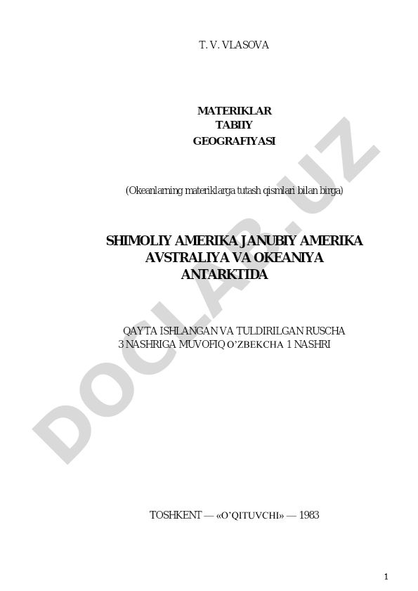 Materiklar tabiiy geografiyasi: Shimoliy Amerika, Janubiy Amerika, Avstraliya va Okeaniya, Antarktida