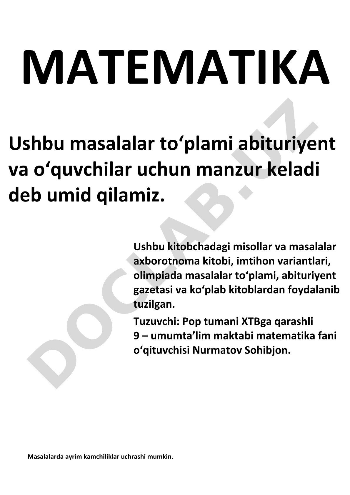 Matematika masalalar va testlar to'plami