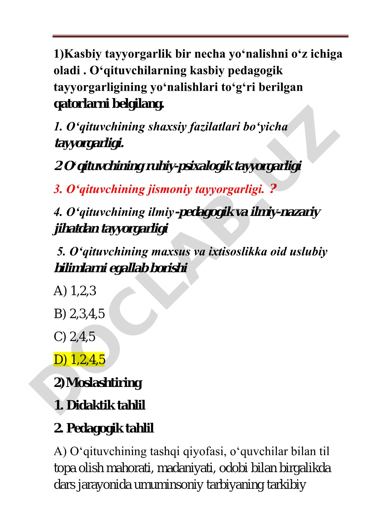 O'qituvchilar kasbiy tayyorgarligi va pedagogik tahlil
