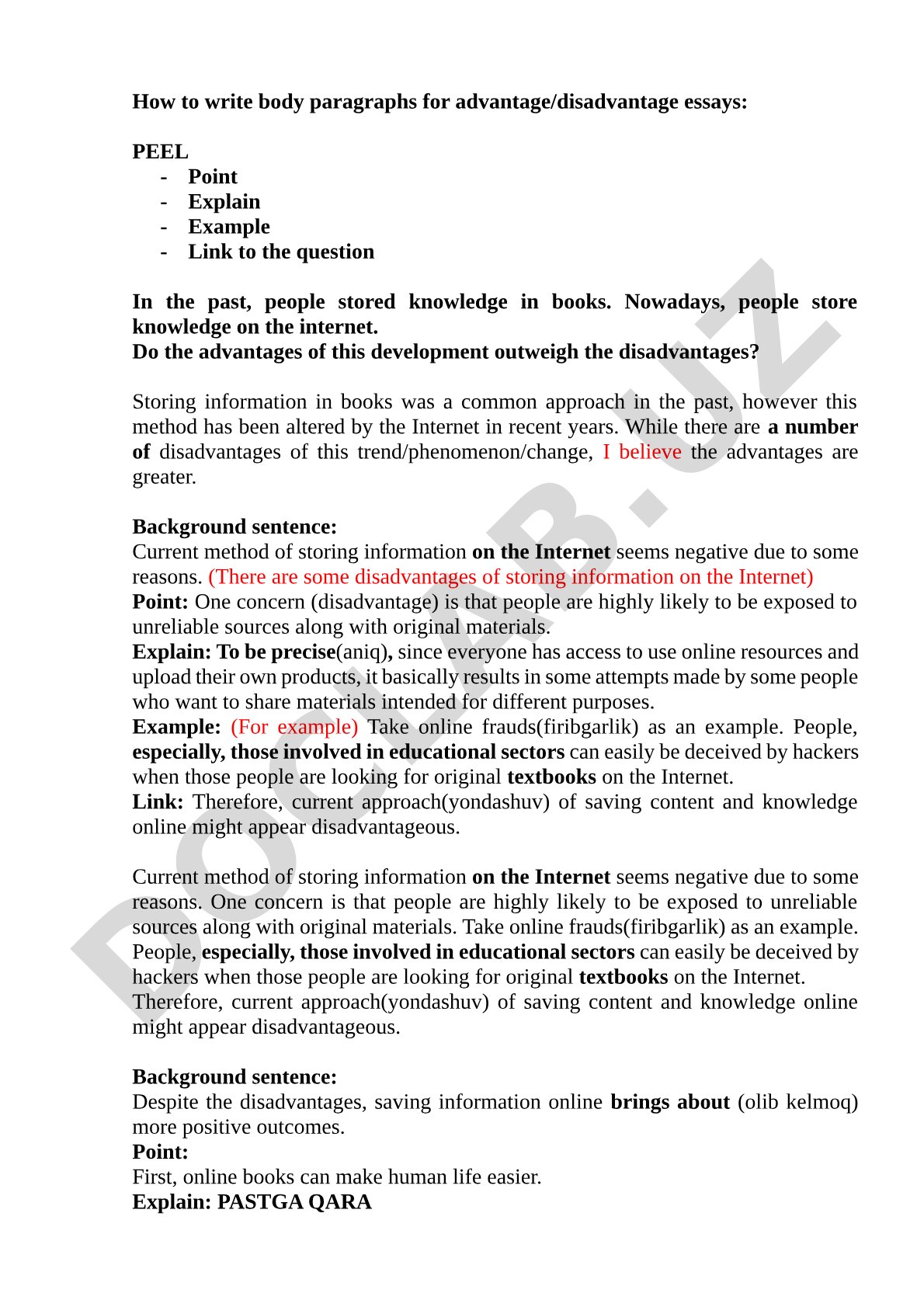 How to write body paragraphs for advantage/disadvantage essays