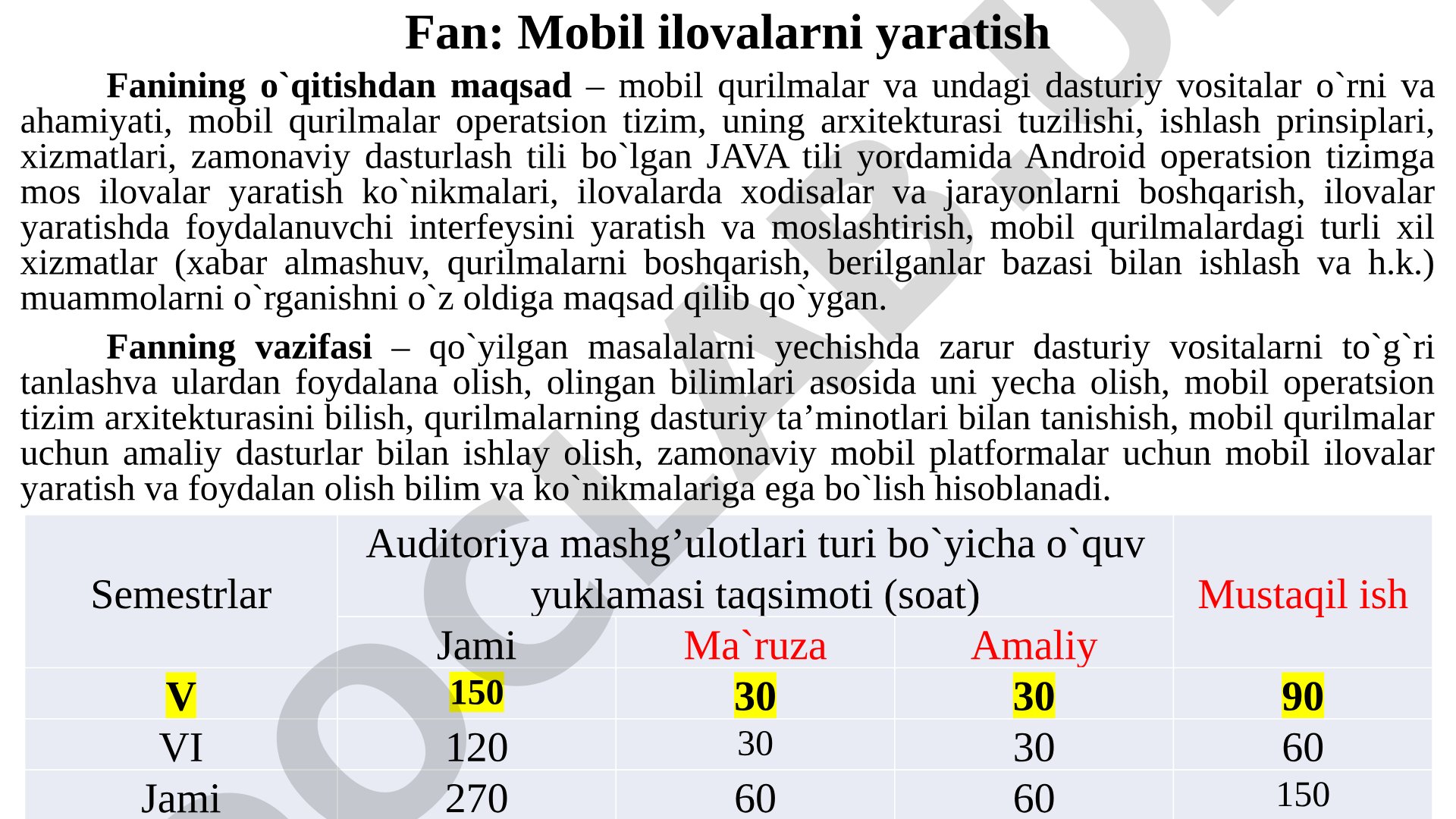 Mobil ilovalarni yaratish fanining maqsadi va vazifalari