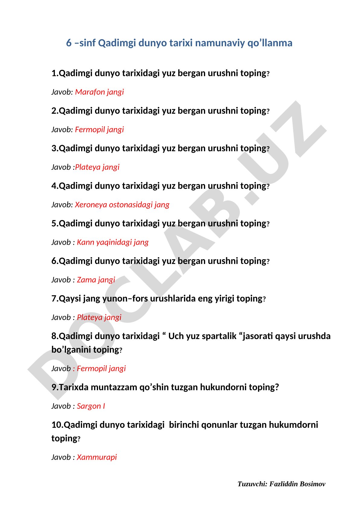 Qadimgi dunyo tarixidagi janglar va hukmdorlar