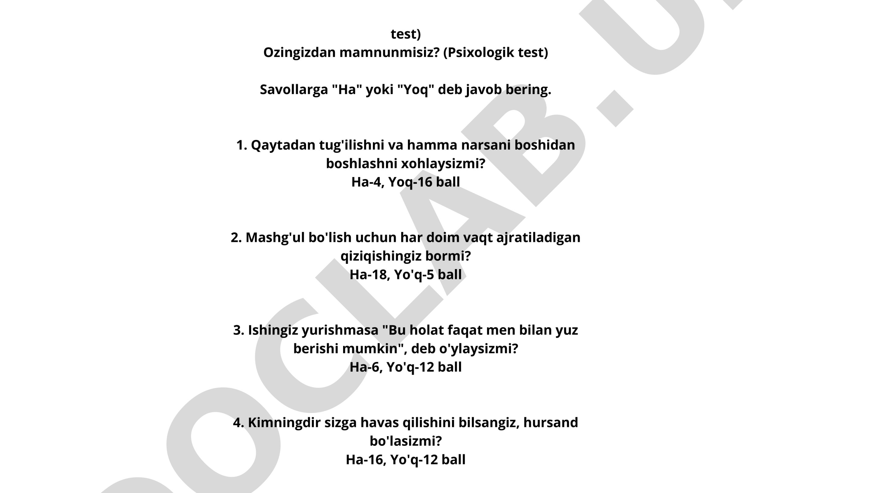 O'zingizdan mamnunmisiz? Psixologik test