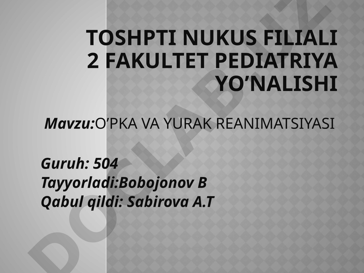 O'pka va yurak reanimatsiyasi