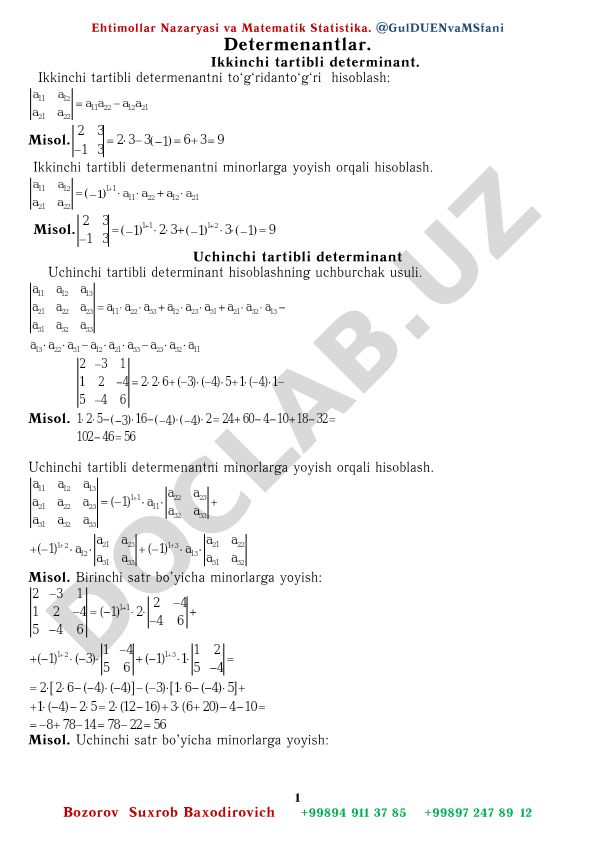 Ehtimollar Nazaryasi va Matematik Statistika