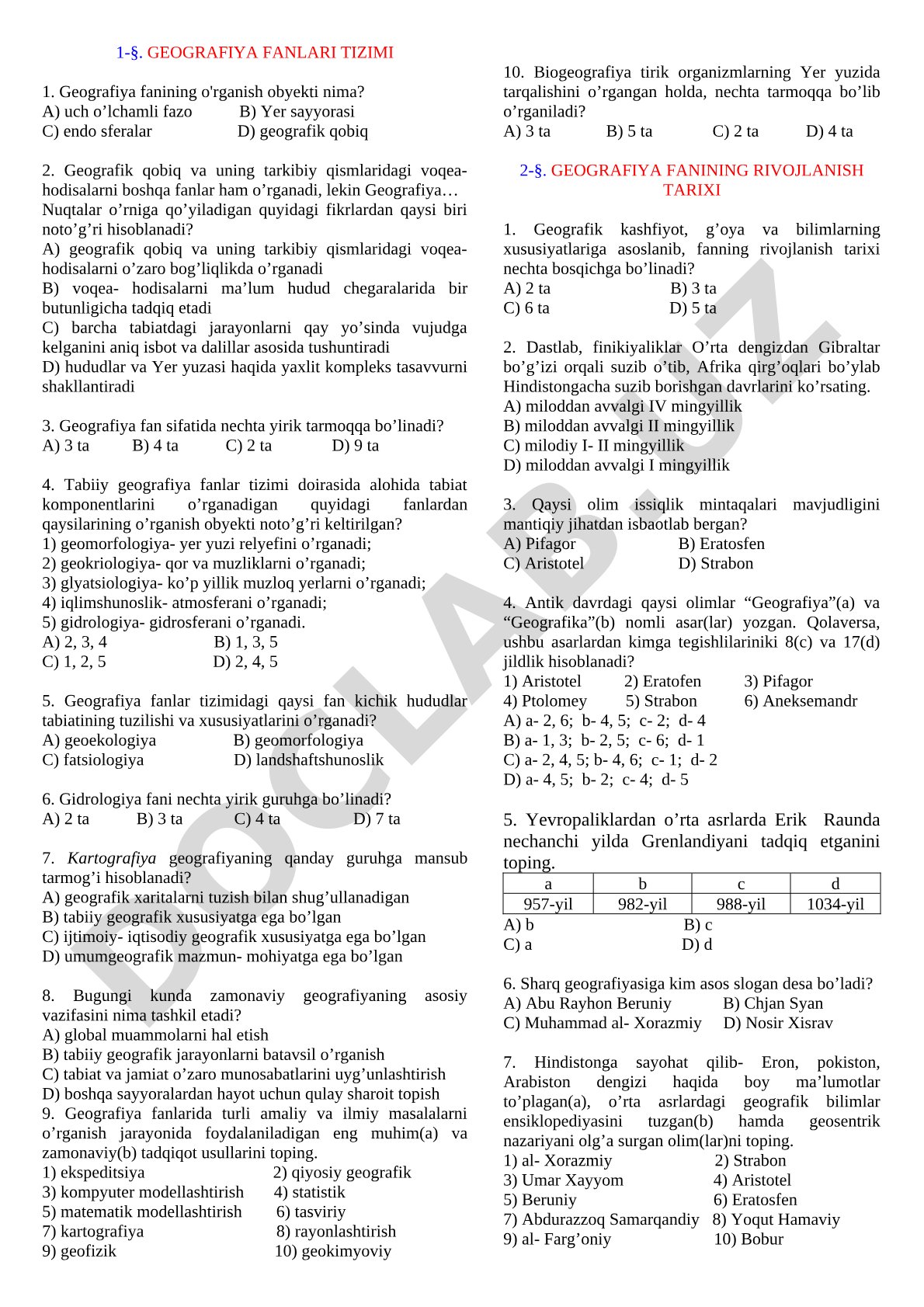 Geografiya fanlari tizimi