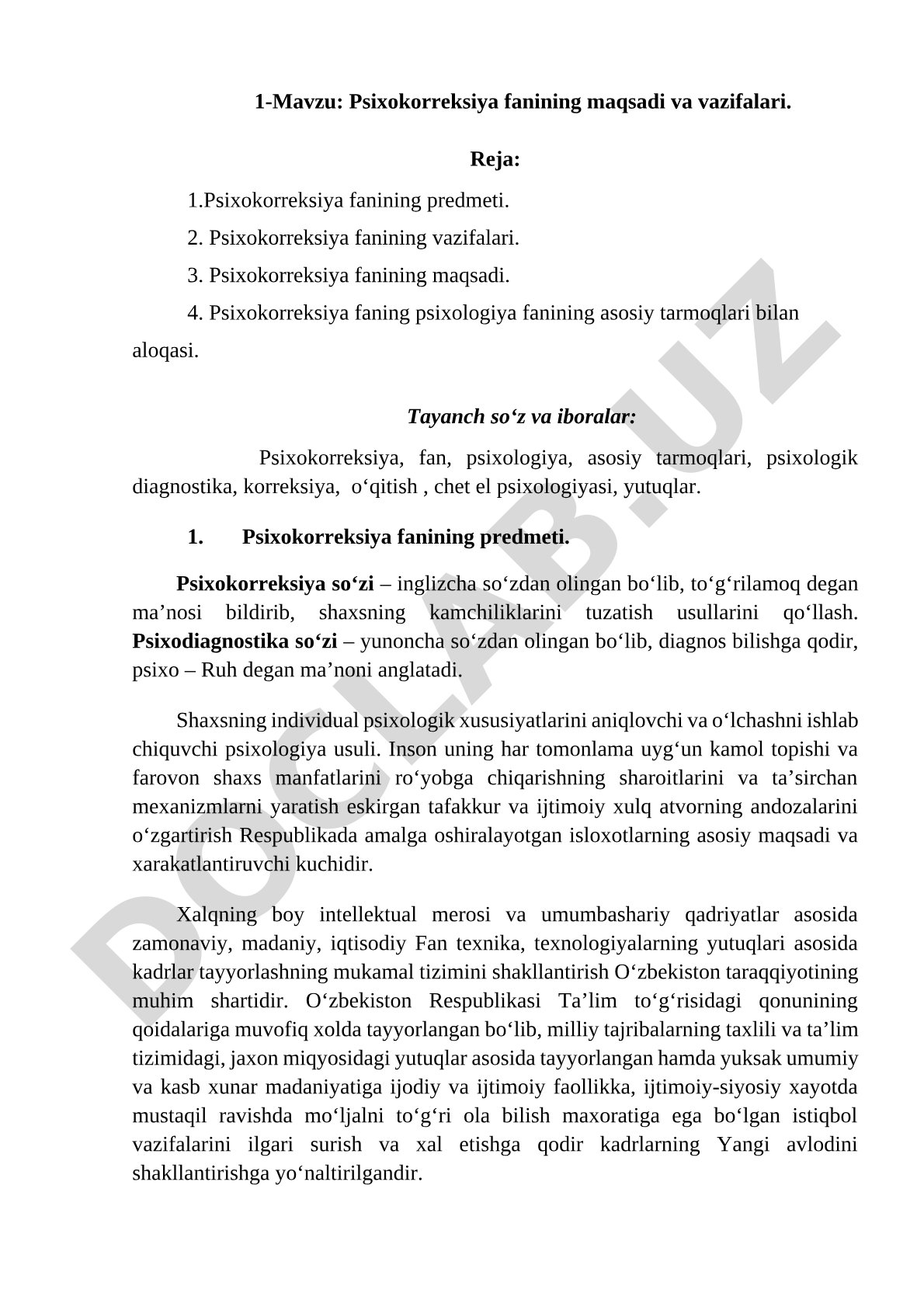 Psixokorreksiya fanining maqsadi va vazifalari