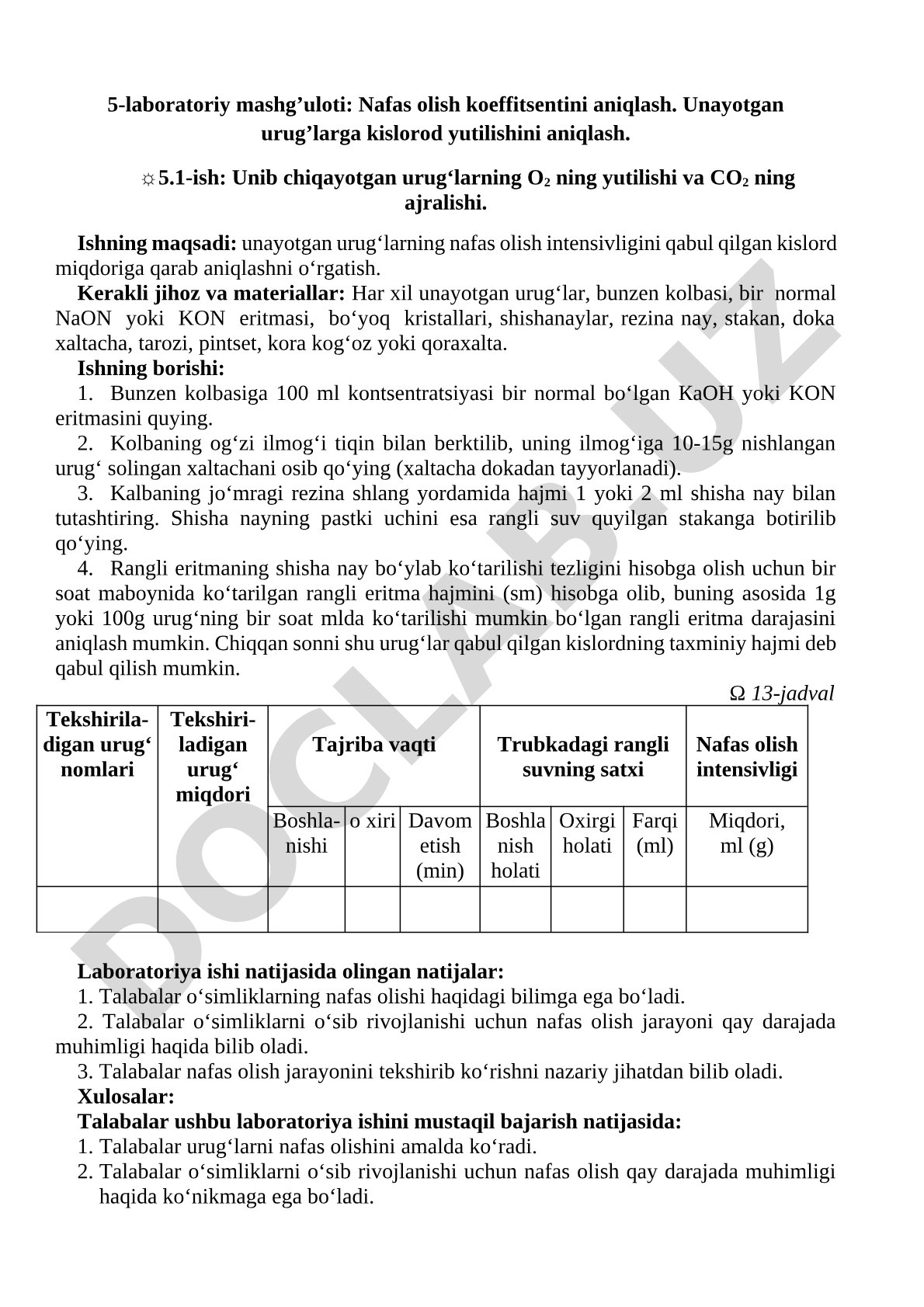 5-laboratoriy mashg'uloti: Nafas olish koeffitsentini aniqlash