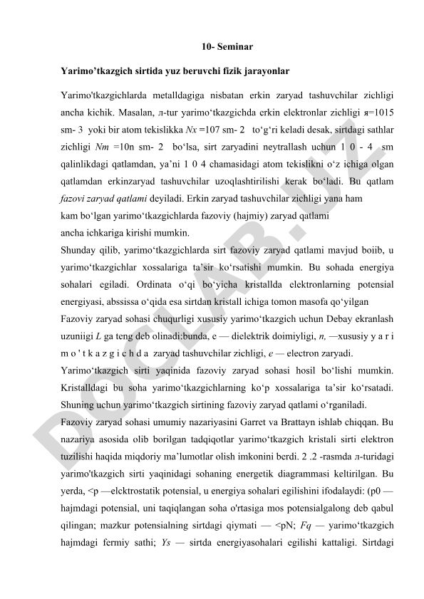 Yarimo'tkazgich sirtida yuz beruvchi fizik jarayonlar