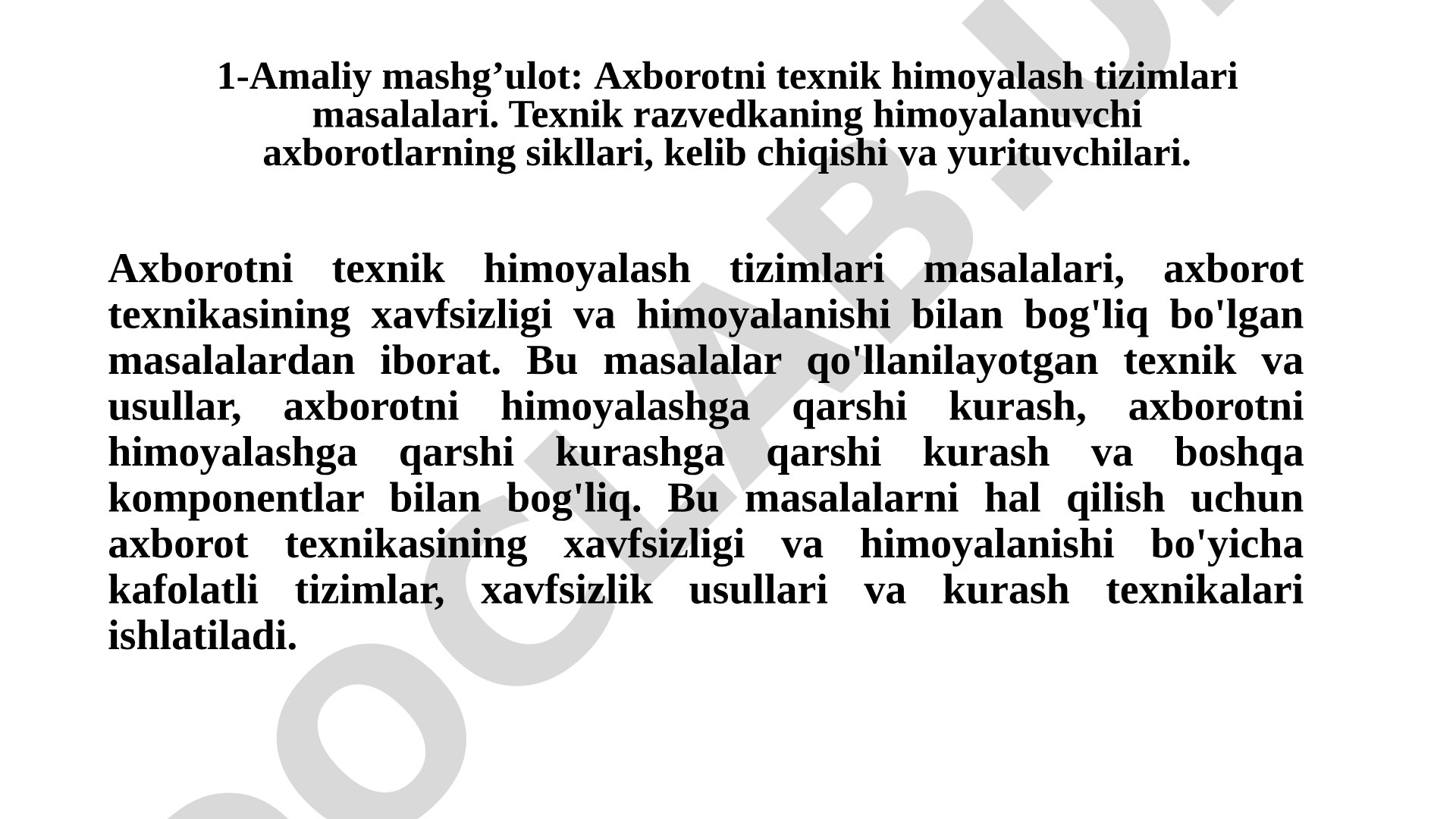 Axborotni texnik himoyalash tizimlari masalalari