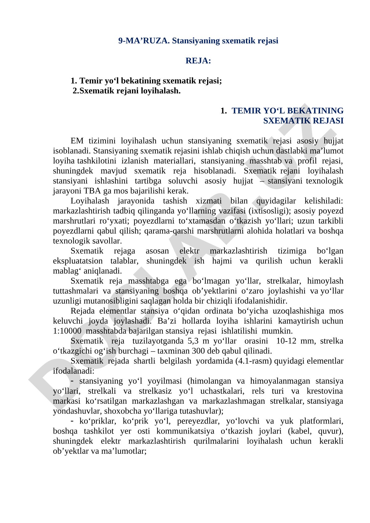 Stansiyaning sxematik rejasi EM tizimini loyihalash uchun asosiy hujjat