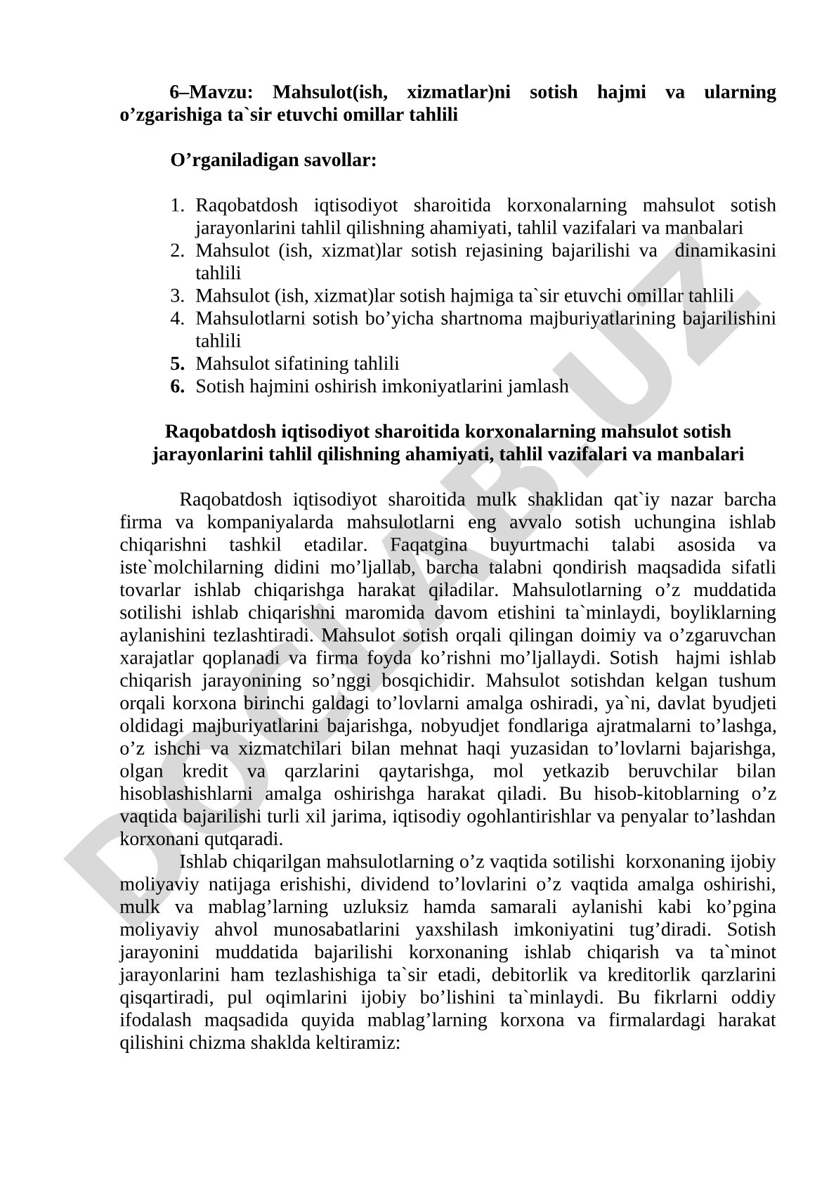 Mahsulot(ish, xizmatlar)ni sotish hajmi va ularning o'zgarishiga ta'sir etuvchi omillar tahlili