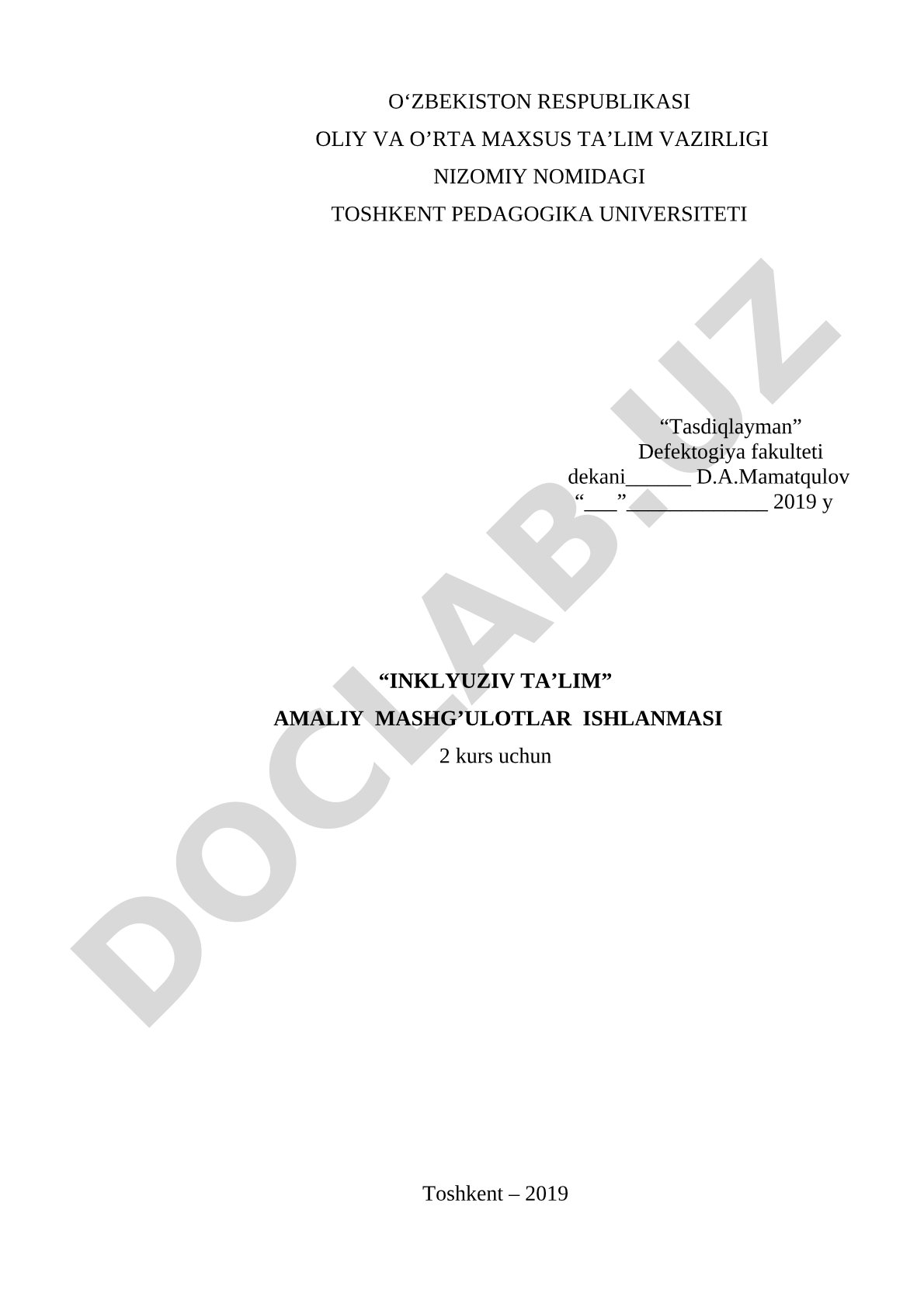 Inklyuziv ta'lim amaliy mashg'ulotlar ishlanmasi