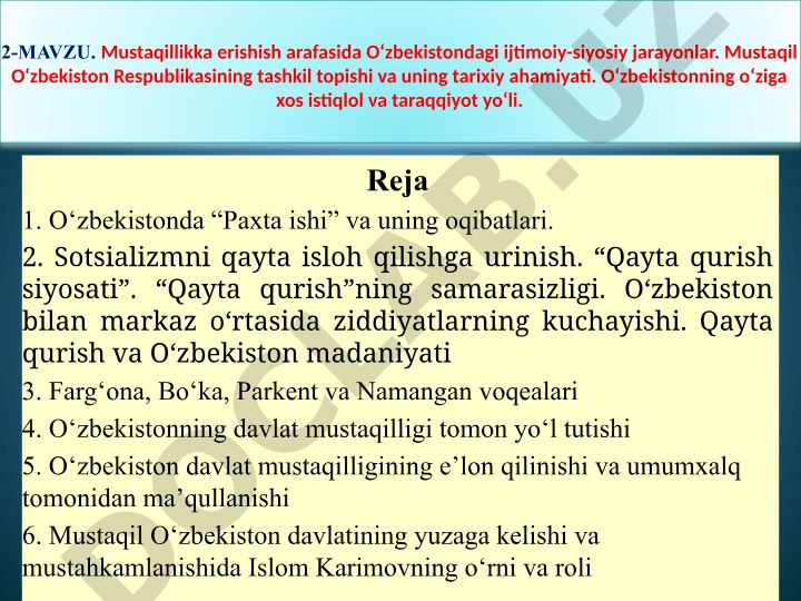 Mustaqillikka erishish arafasida O‘zbekistondagi ijtimoiy-siyosiy jarayonlar