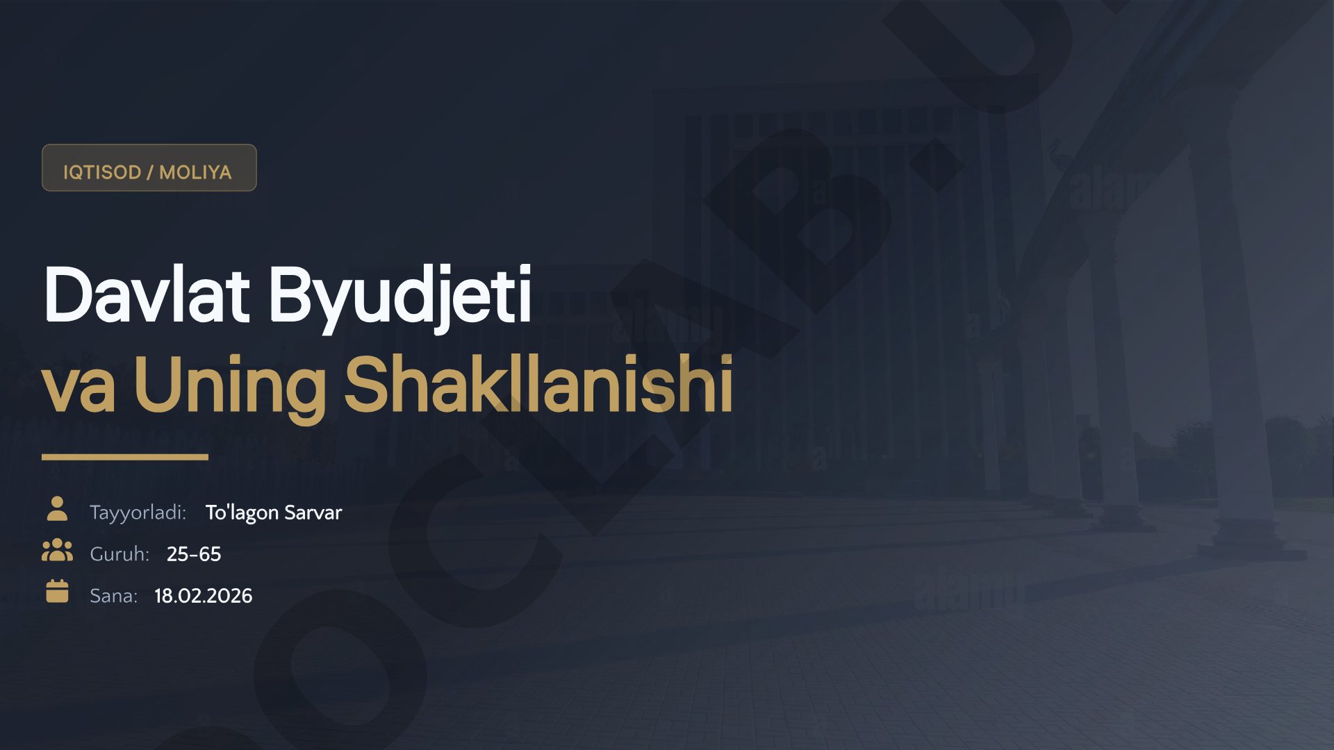 Davlat Byudjeti va Uning Shakllanishi