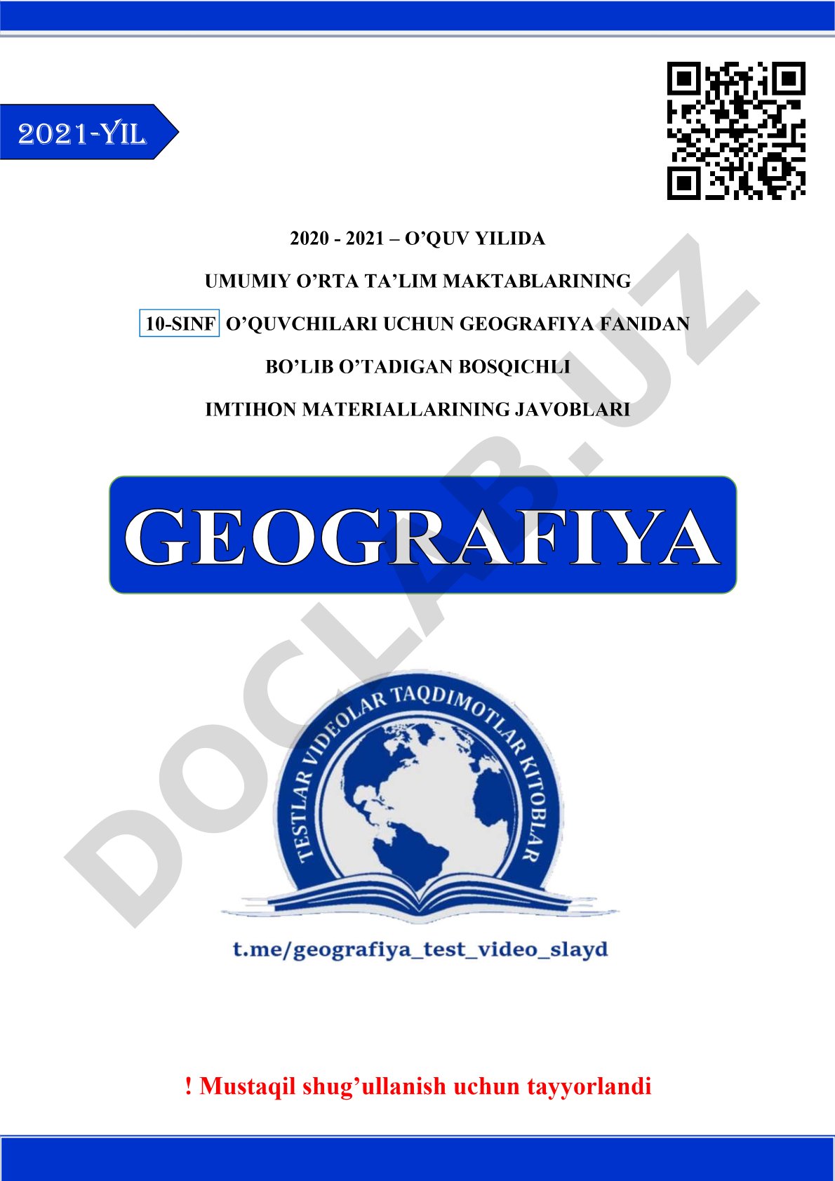 Geografiya fanidan 2021-yil uchun o'quv materiali