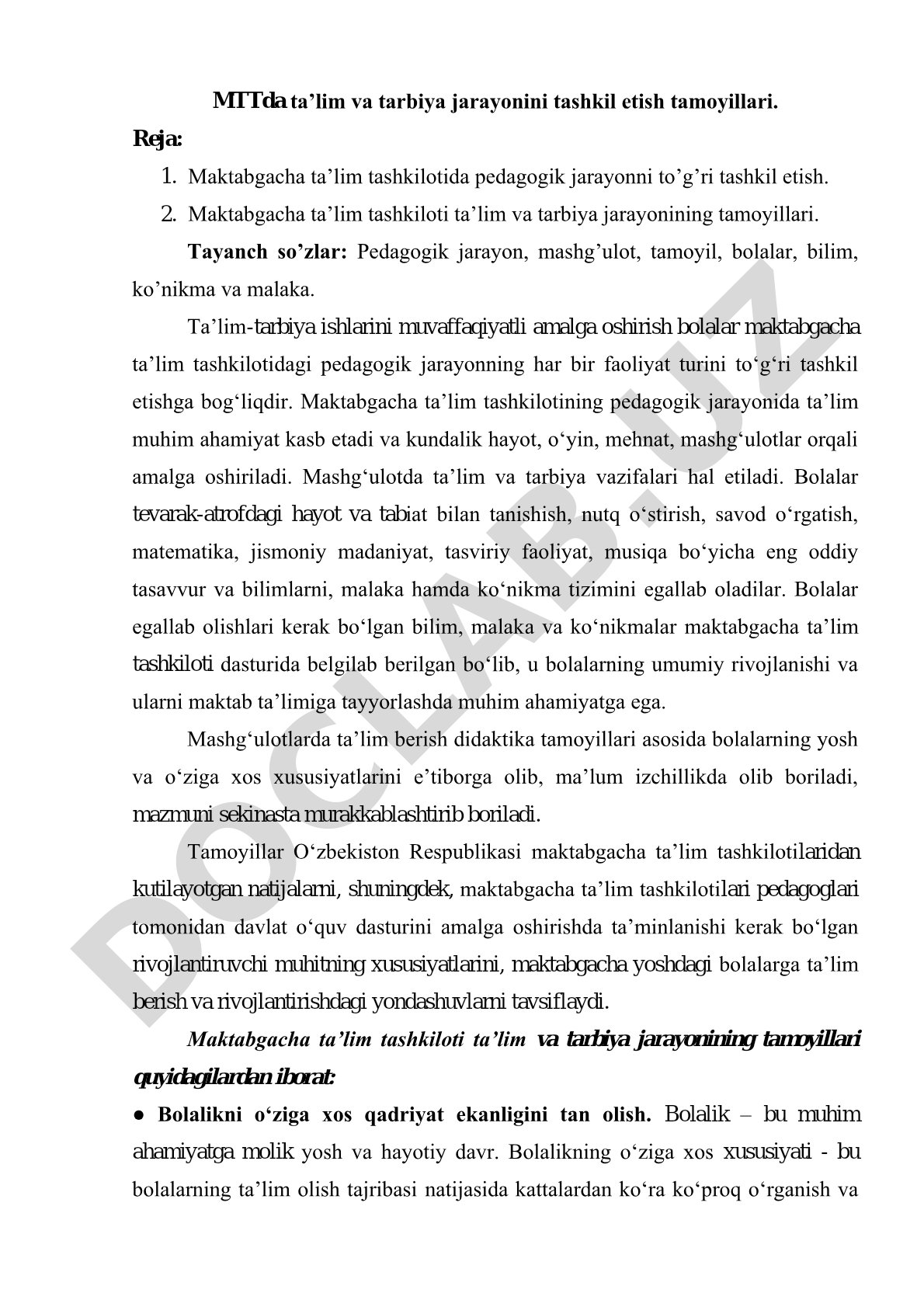 MTTda ta’lim va tarbiya jarayonini tashkil etish tamoyillari